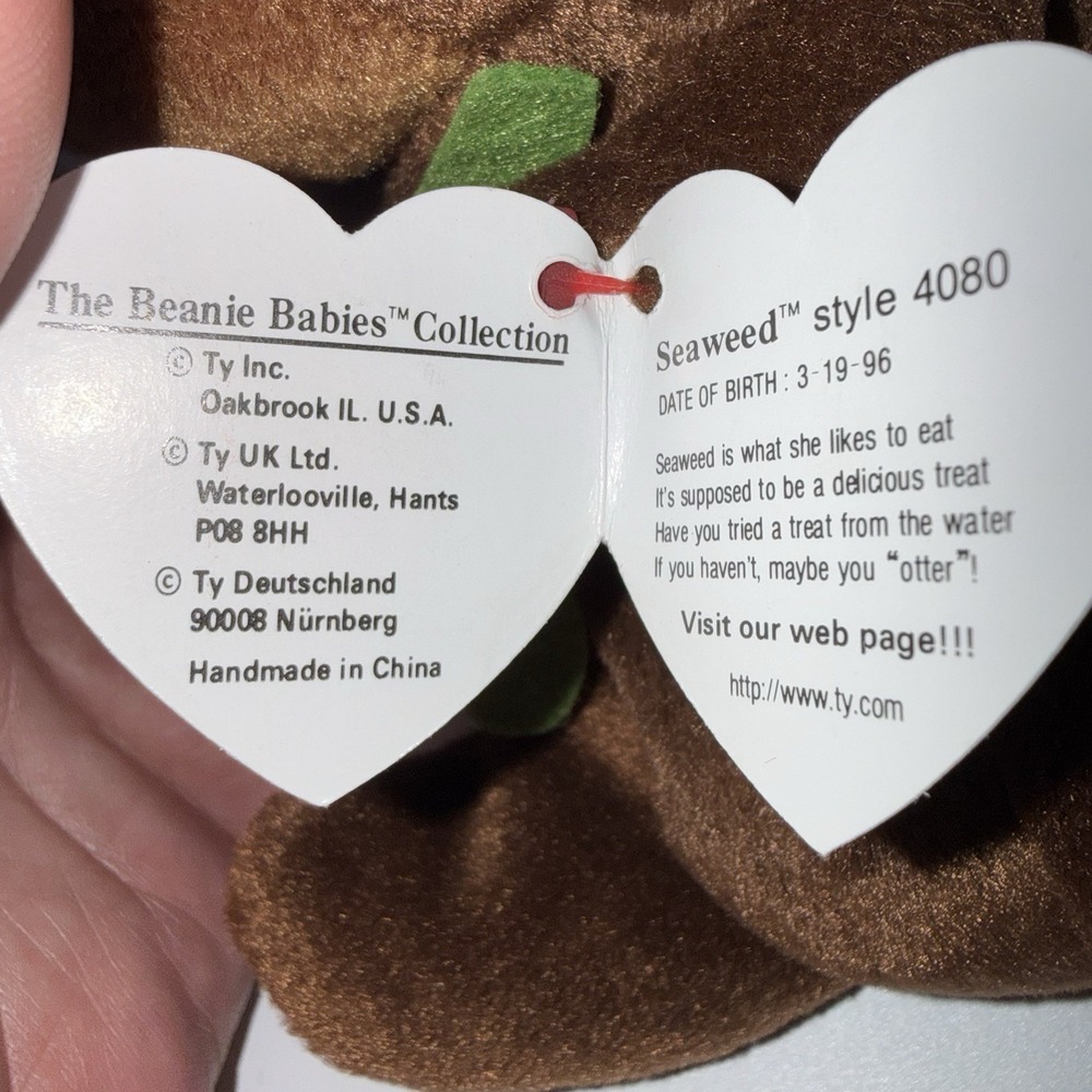 TY Beanie Baby Seaweed The Otter Style #4080 With Tag 1995/1996 PVC Retired - Picture 6 of 8